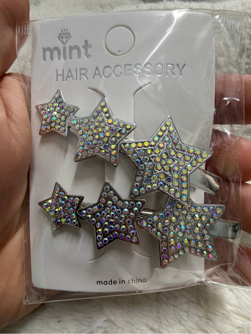 Mint Holographic Star Rhinestone Hair Clips - Silver Base